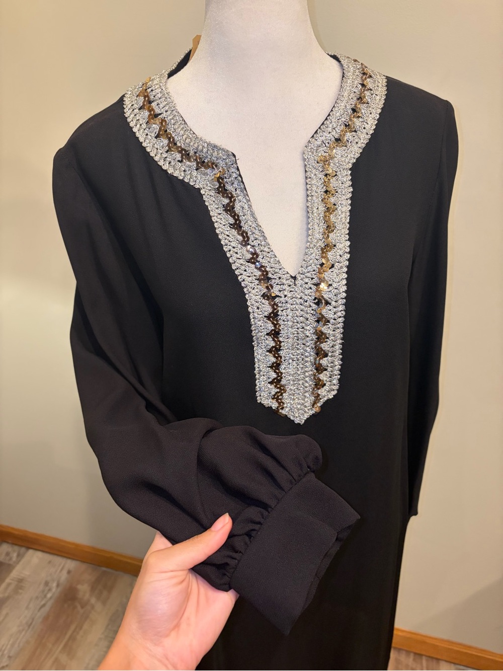 Mulberry Black Dress with Silver and Gold Trim